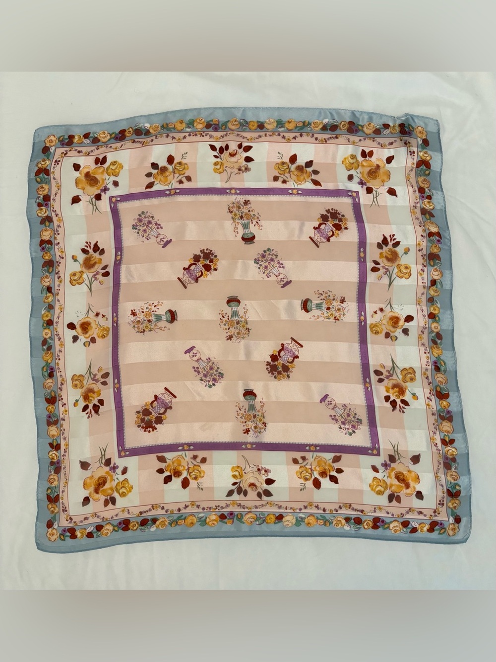 Vintage Elaine Gold Collection XIIX 100% Silk Floral Square Scarf.